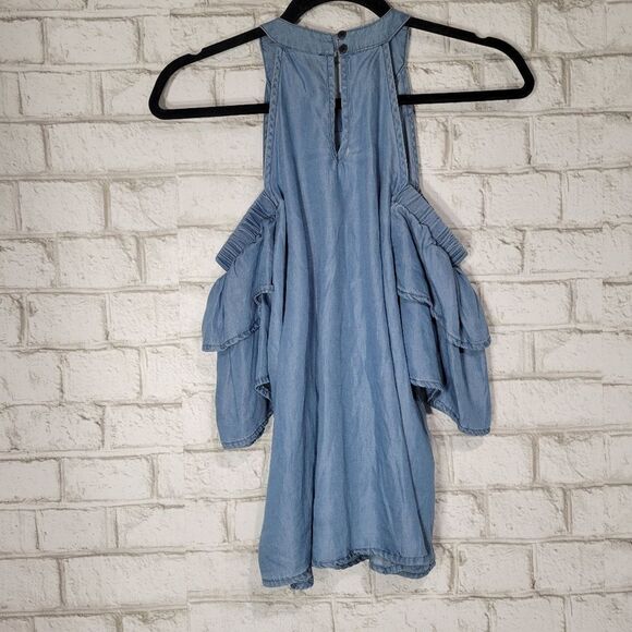 Blue Rain lyocell blue open shoulder top - Picture 11 of 12